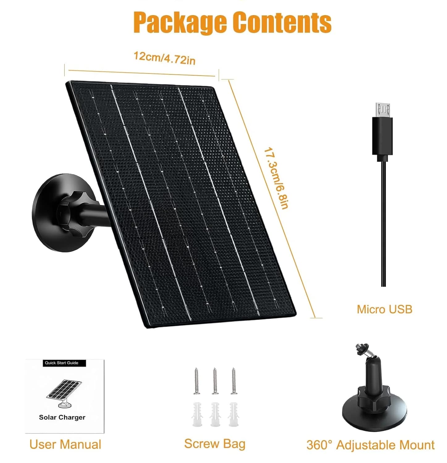 10W Portable Solar Power Panel Kit With 5V Micro USB Type-C Output 6.5ft Cable Waterproof Solar Charger For Battery Camera Phone