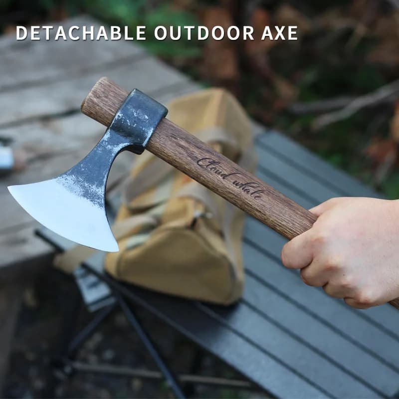 Ascia Tattica Smontabile in Legno Qinggang per Esterni, Portatile e Versatile per Autodifesa