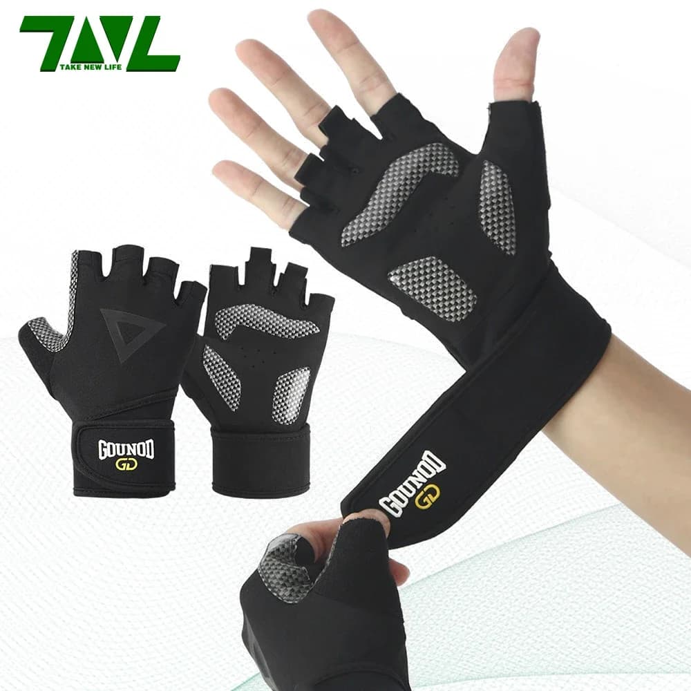 Gym Fitness Gloves with Wrist Guards Cycling Gloves Half-Data Non-slip Handle and Shock Absorption for Men Woman Outdoor Training