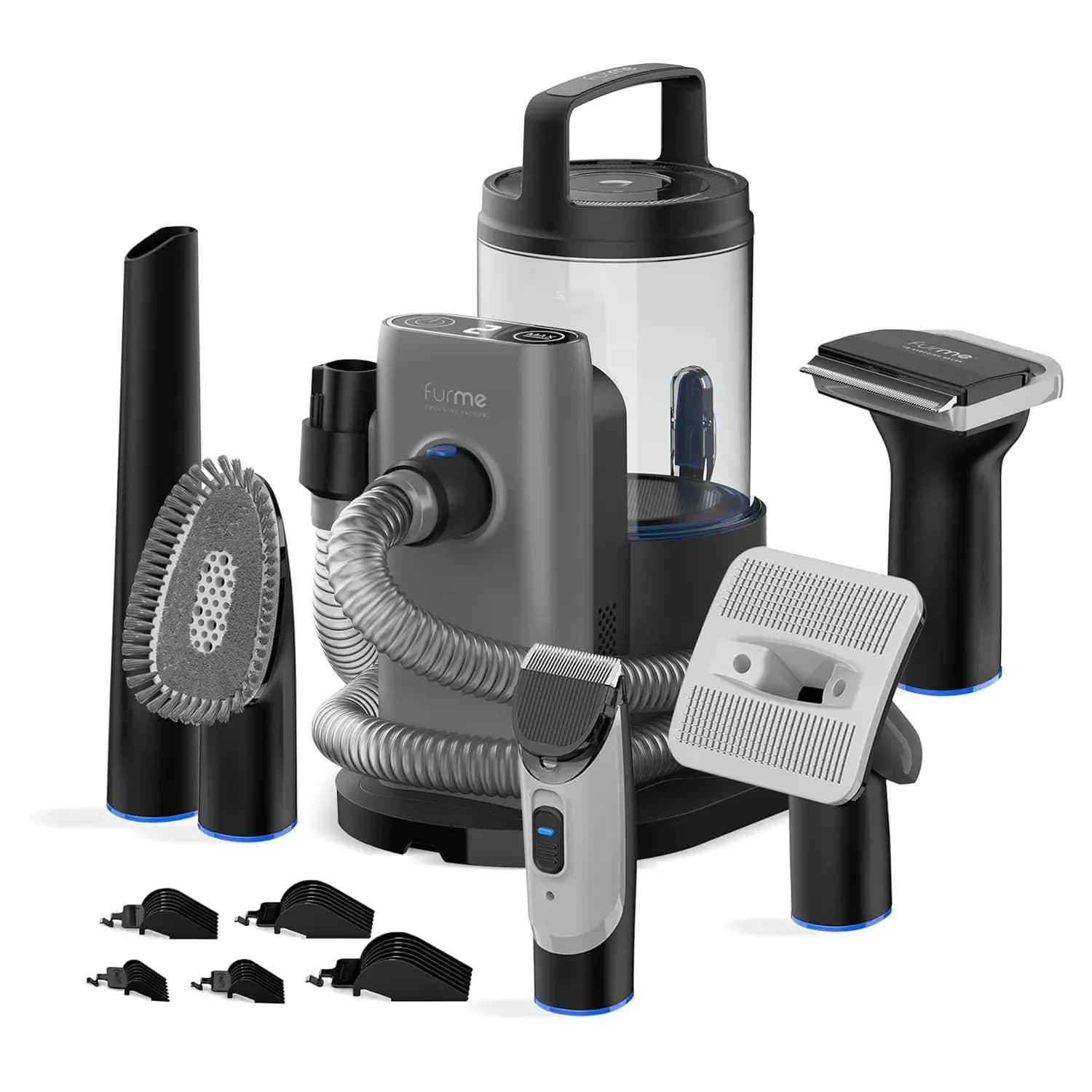 Kit Aspirapolvere per Toelettatura Animali Domestici - Silenzioso, Aspirazione 10500Pa, Contenitore da 2L, 5 Strumenti