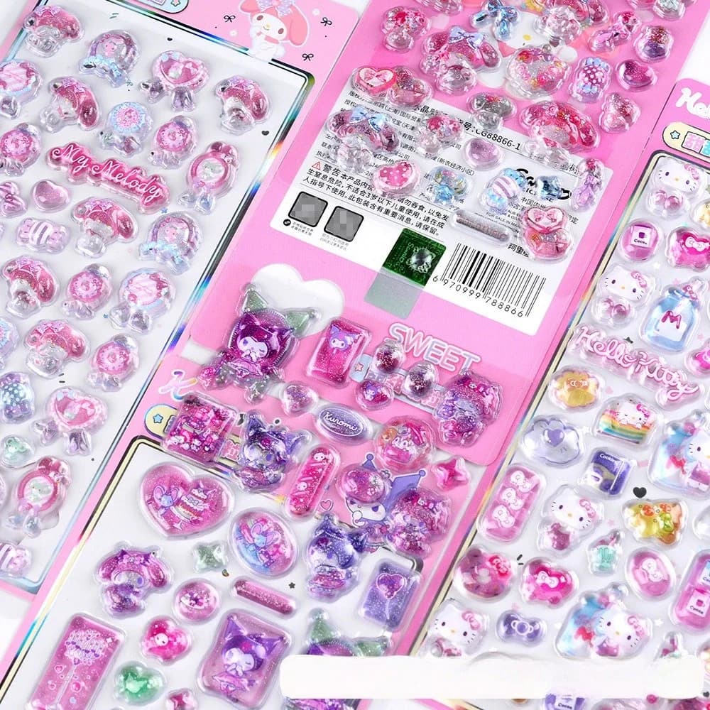 Adesivi 3D Sanrio Hello Kitty, Adesivi in Gelatina, Giocattoli Decorativi Fai-da-Te, Tema Kuromi Melody, Adesivi Artistici per Bambini, Regalo