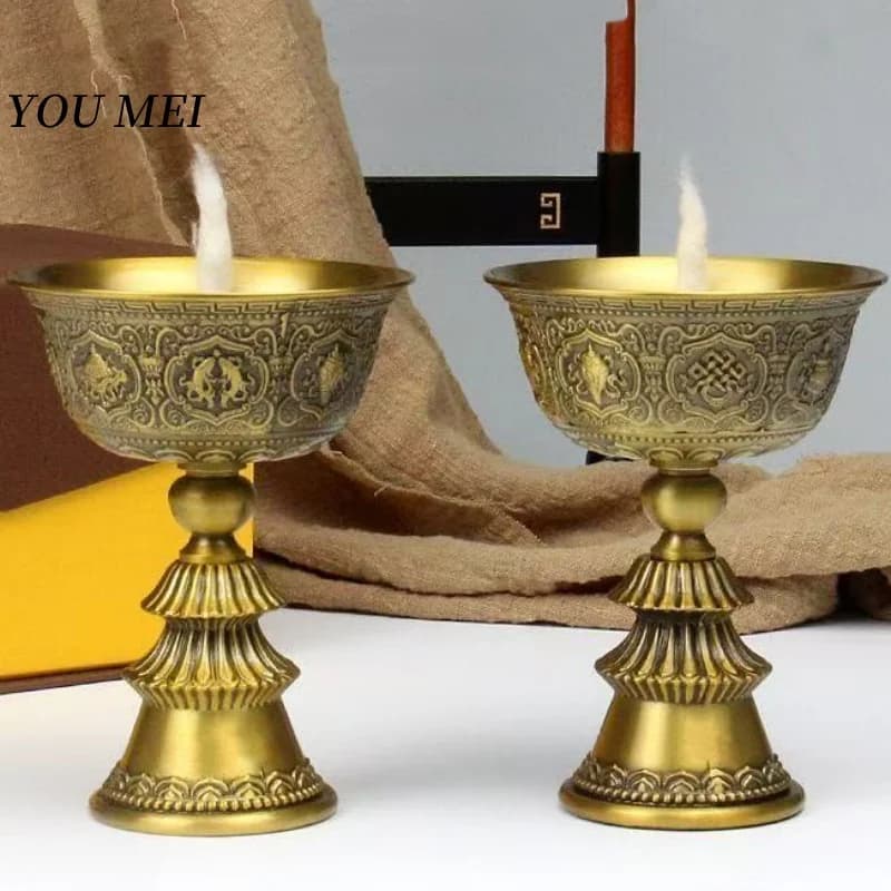 Buddhism Candlestick Holder,Detachable Engraving Flower Bronze Altars Candle Cup,Ghee Floating Holy Candle Lamp,Buddhist item