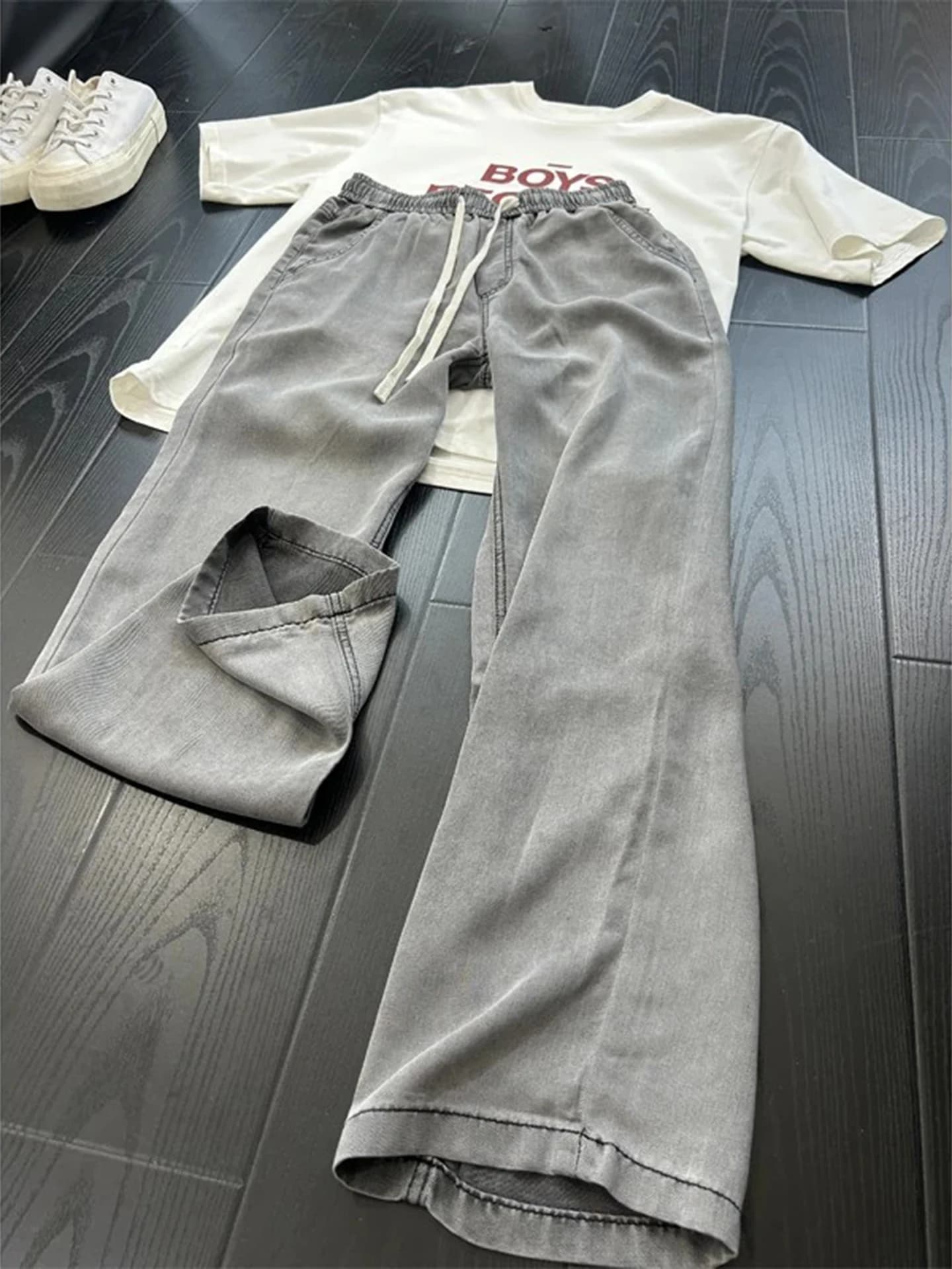 Light Blue Grey Wide Leg Straight Tube Jeans Men Summer Thin Quick Outfit Slimming Denim Shorts Youth Fashion Jeans