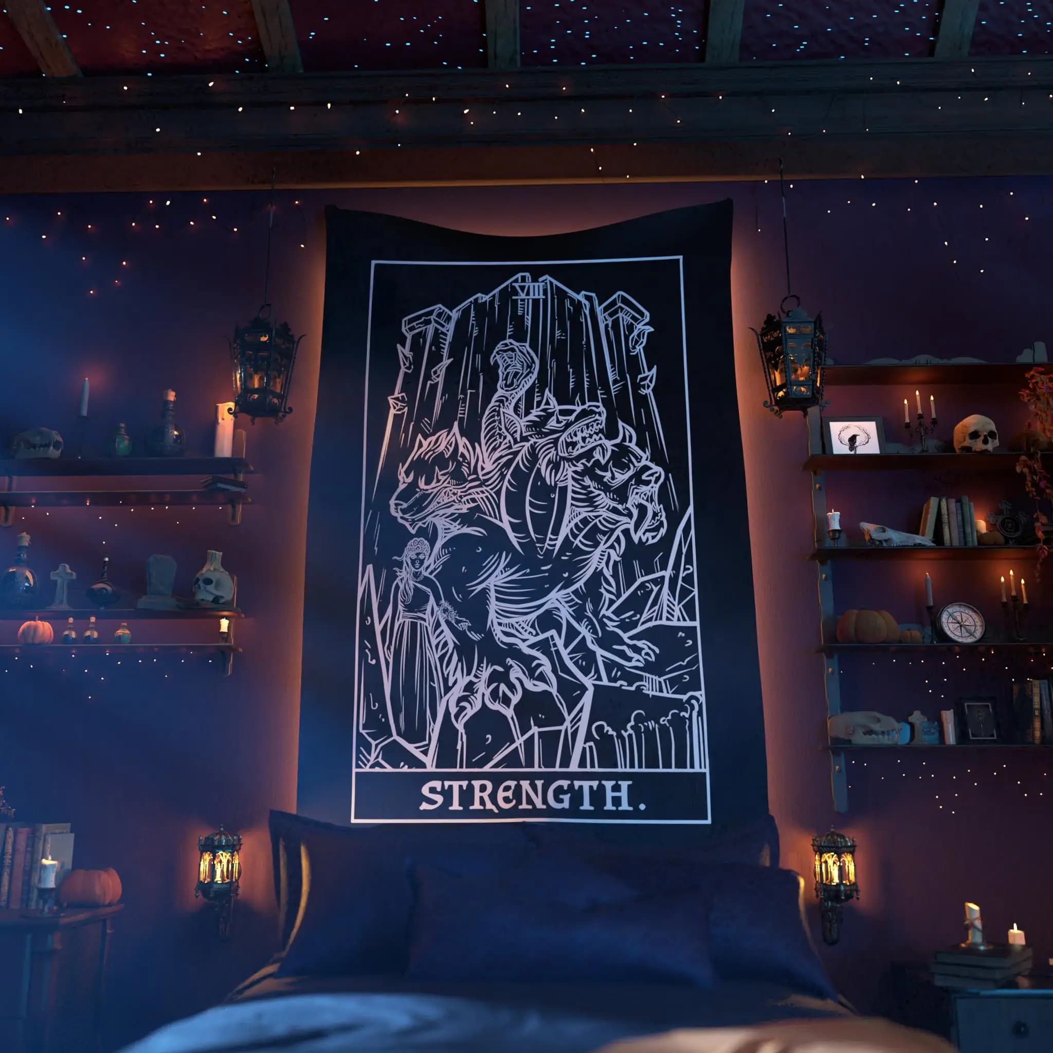 VIKAMA Tappeto Murale Tarocchi Gotico Scuro Decorazione da Parete per Soggiorno, Sala Meditazione, Stanza a Tema Misterioso