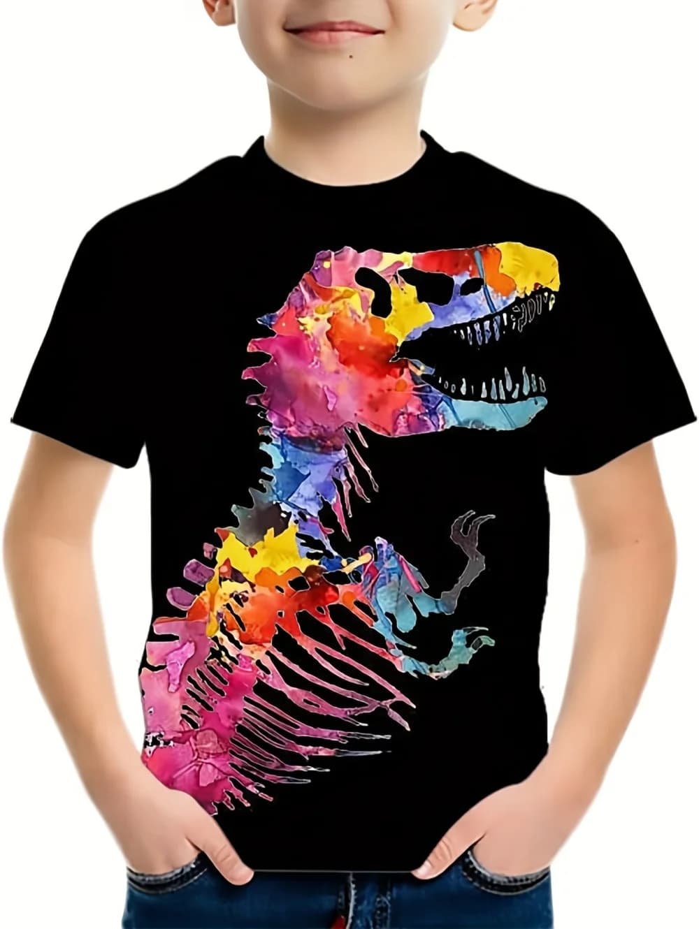 Boys' T-Shirt Realistic 3D Dinosaur Printed Children's Short Sleeved Summer Casual T-Shirt Tops Loose Tees Children's Clothing