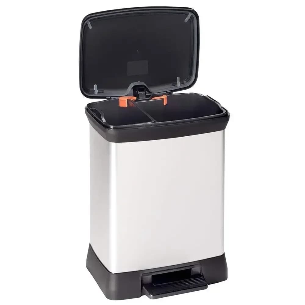 70% Recycled 30L Dual Pedal Touch Bin for Kitchen, Silver