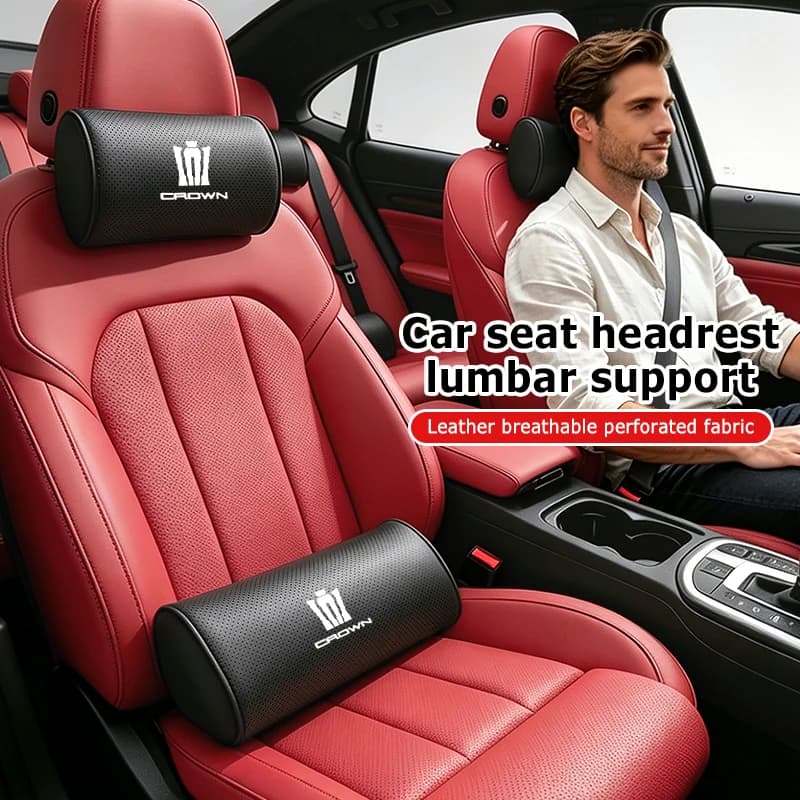Car Seat Neck Pillow Leather Headrest Lumbar Waist Support For Toyota Crown Yaris Corolla Prius Auris CHR Land Cruiser RAV4