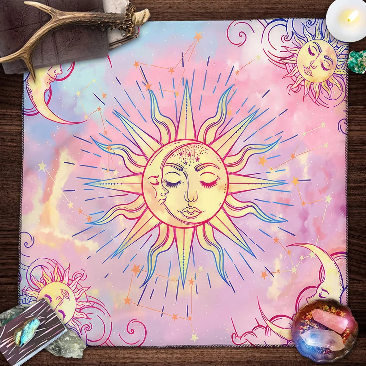 Stregoneria Altare Panno Mistico Sole e Luna Divinazione Tarocchi Carte Tovaglia per Spalmare Tarocchi Lettura Copertura Cose Streghe