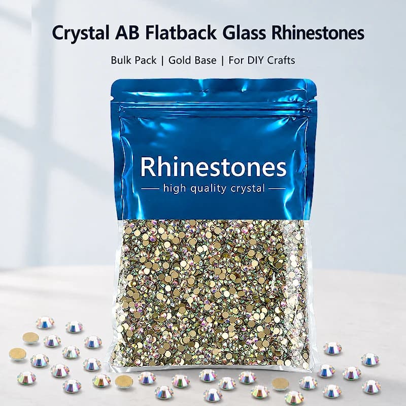 Oleeya Wholesale Crystal AB Non-hotfix SS3-SS40 Glitter Glass Rhinestones Gold Flatback Big Package For DIY Nail Art Accessories
