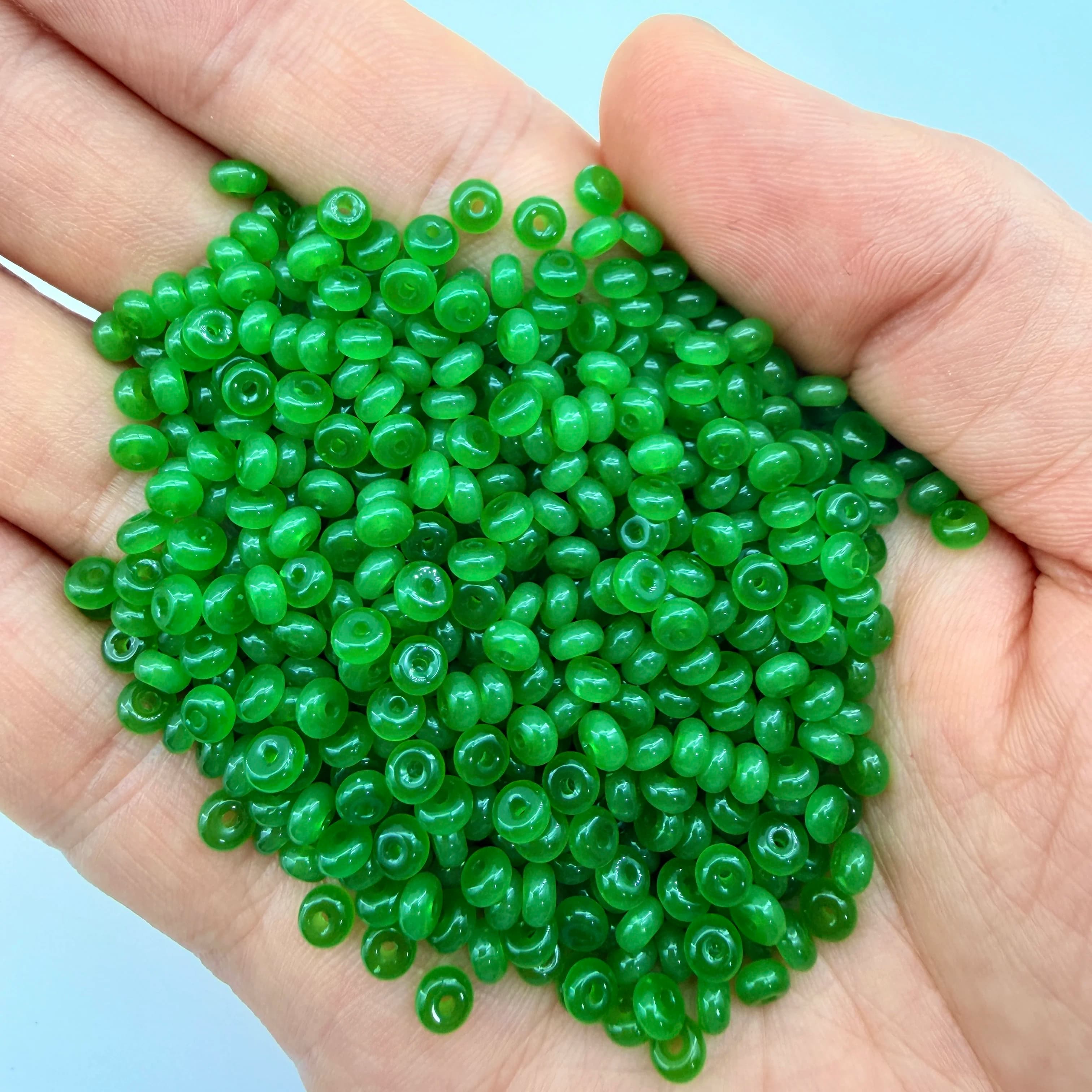 2x4mm Grass Green Solid Tone Mini Glass Abacus Spacer Beads 300-2400pcs Various Colors For Handmade Bracelet Necklace Craft