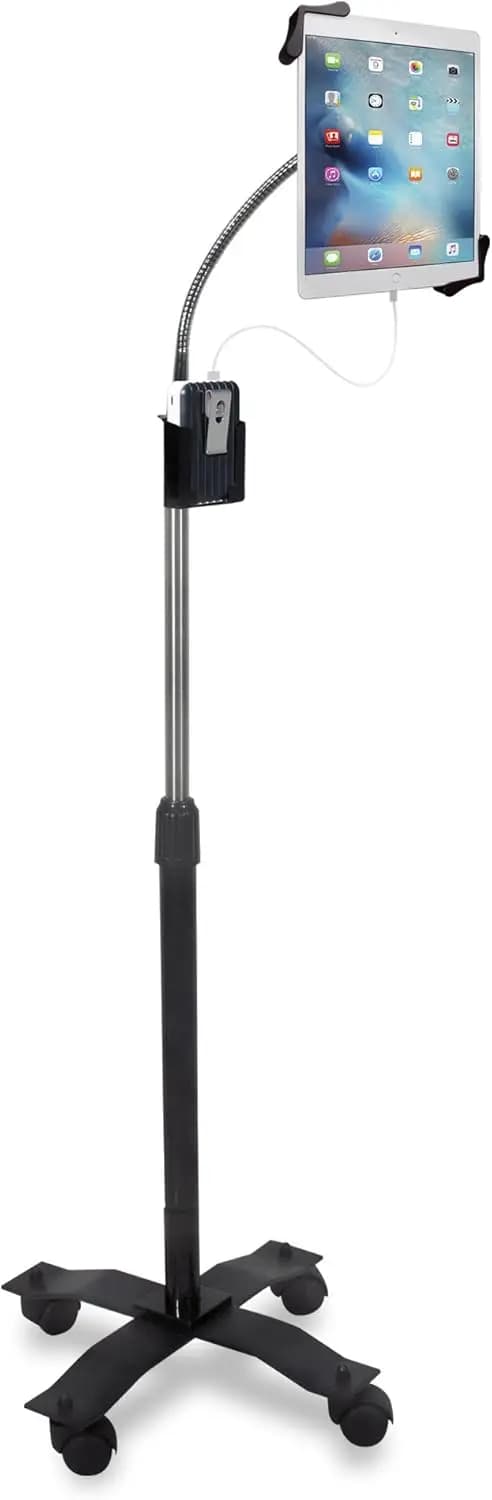 Supporto da Pavimento Regolabile con Braccio Flessibile e Ruote Girevoli per iPad, Surface Pro e Tablet da 7-13 Pollici