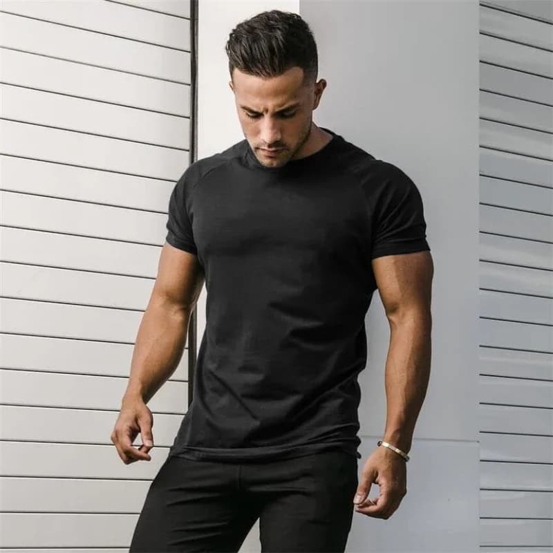 Camicie a maniche corte traspiranti in cotone estivo tinta unita palestra Sport Workout Muscle Running t-shirt Mens Bodybuilding Fitness abbigliamento