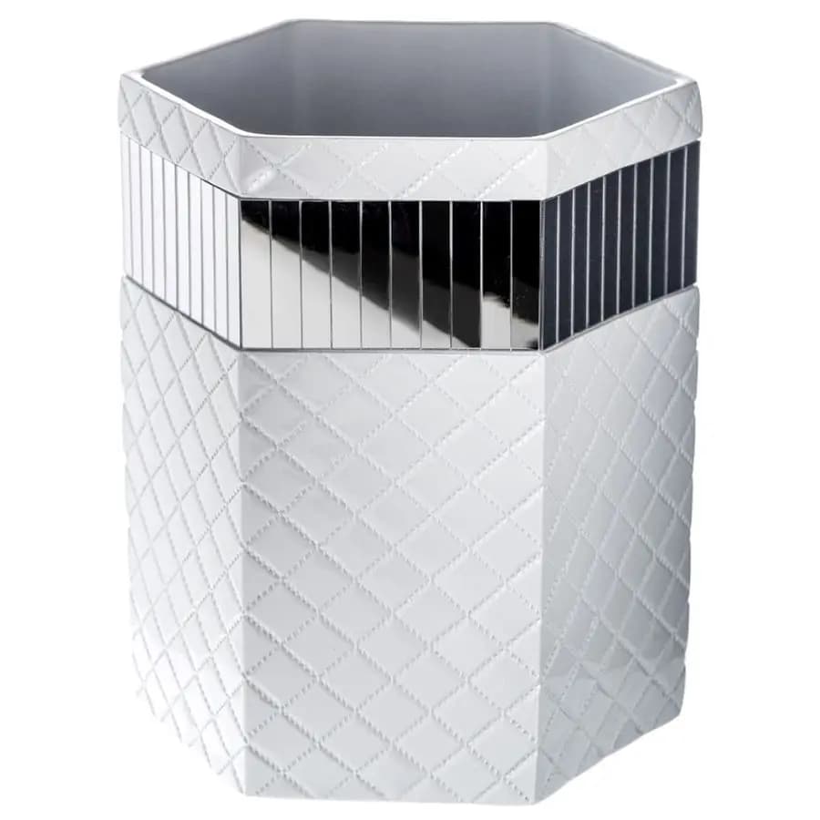 Cestino per Rifiuti da Bagno Trapuntato Bianco a Specchio 6L (1.58 Gal) - Cestino Decorativo Salvaspazio per Bagno