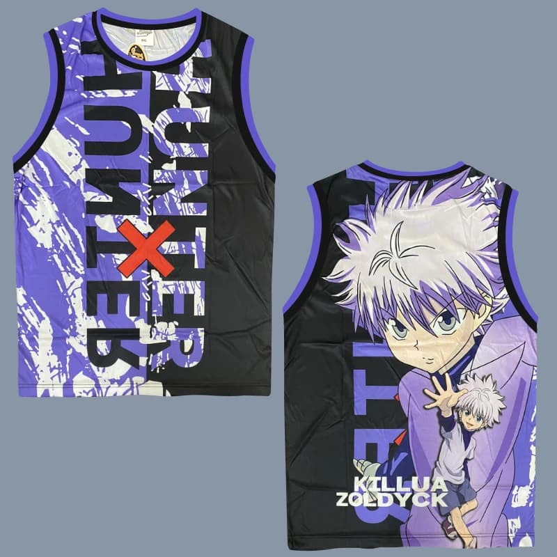 Nuova Maglia da Basket Hunter X Hunter Killua Zoldyck Viola Splash 2026 per Uomo/Donna, Canotta Sportiva con Stampa Anime ad Asciugatura Rapida