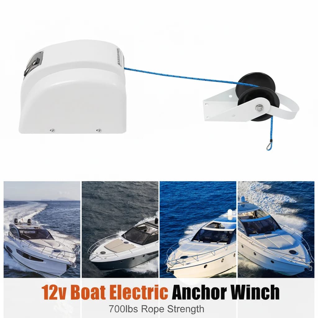 Verricello Elettrico per Ancora 12V, Resistenza Corda 700lbs, con Telecomando, Strumento di Ancoraggio per Motoscafi, Barche da Pesca e Uso Marino