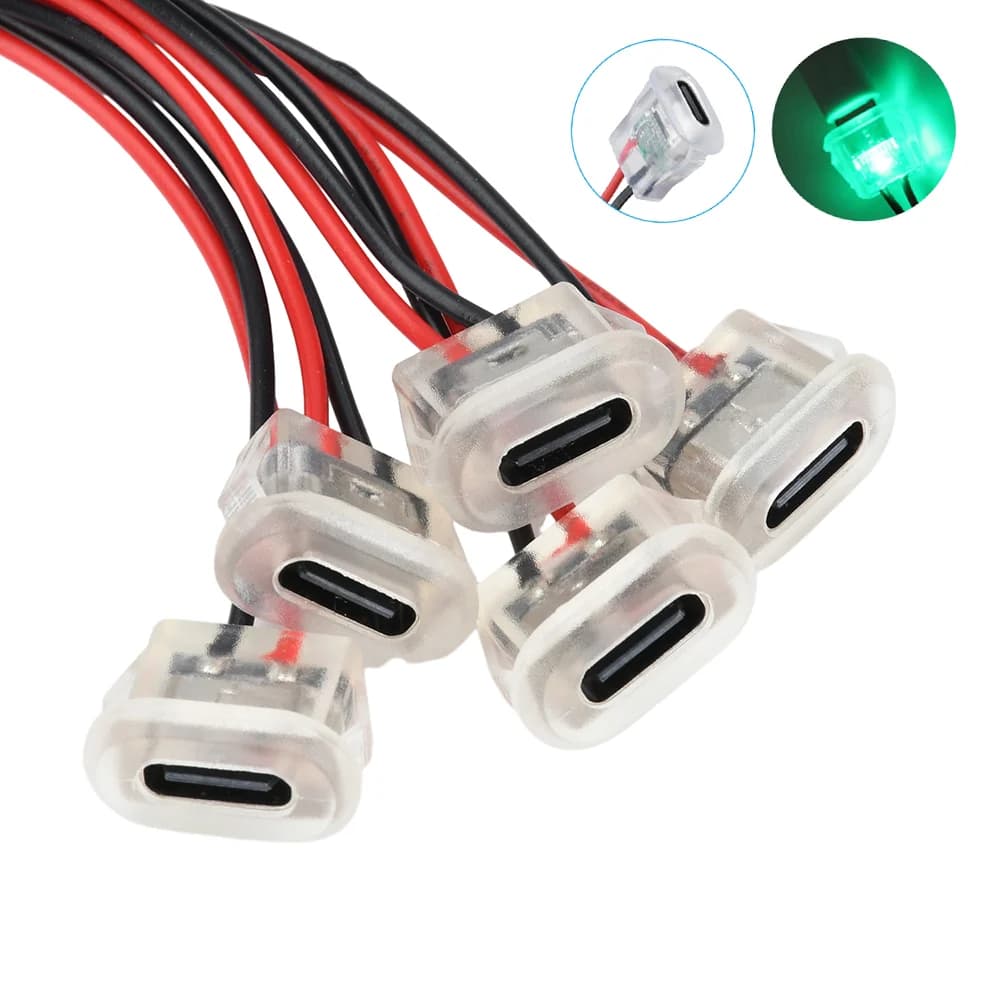 5 Pz/pacco t USB Tipo-C Presa di Ricarica Trasparente 2Pin Stampato Ad Iniezione Dritto Connettore del Cavo del Telaio Femmina