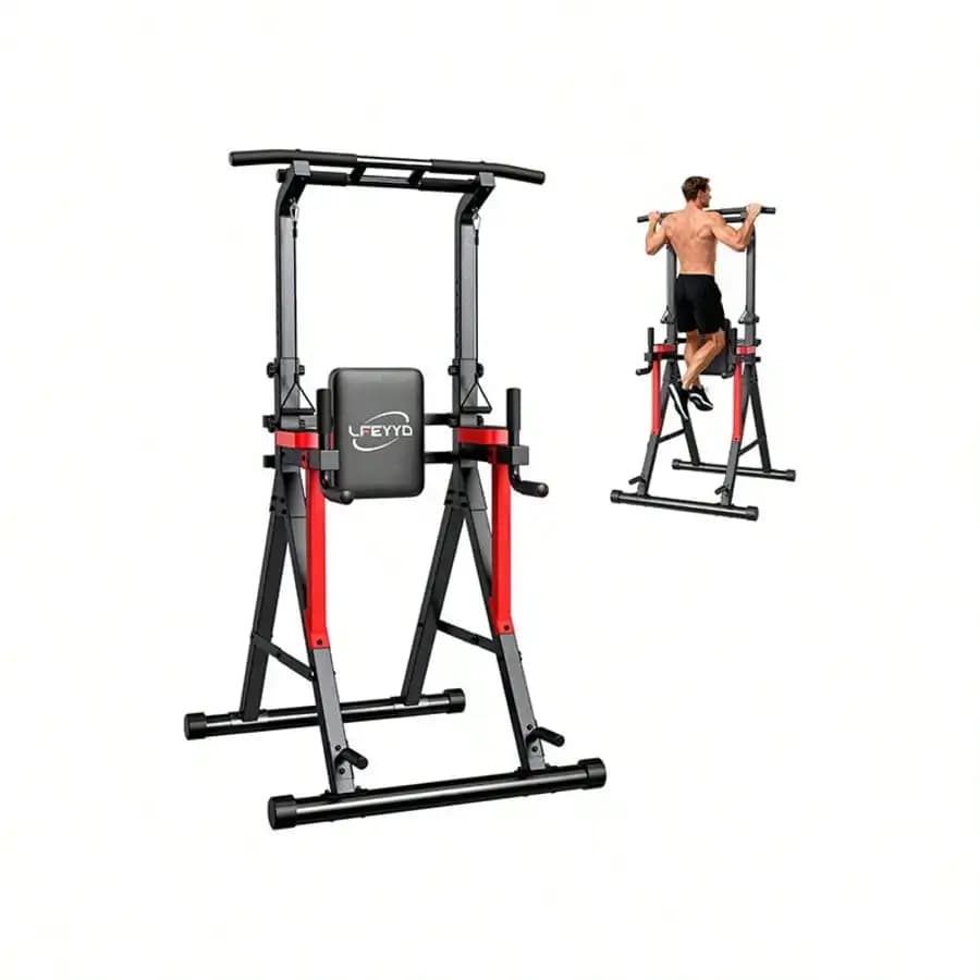 Power Tower Pull Up Bar Free Standing, 13-Level Adjustable Height Dip Station With X-Frame Stability, Multi-Grip Handles, Backrest, Anti-Slip Foot Pads, Home Gym Strength Training Equipment 400LBS