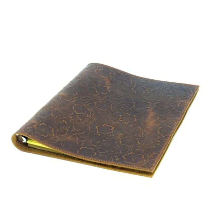 Raccoglitore in Pelle Fatto a Mano, con 3 Anelli Rotondi da 1 Pollice, Organizer per Blocco Note A4 8.5" x 11" e Documenti