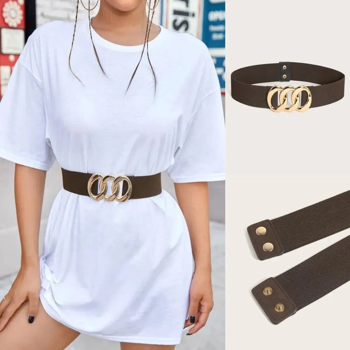 Cintura da donna elastica in vita larga Cintura da donna elastica con fibbia ad ardiglione Cinture elasticizzate alla moda