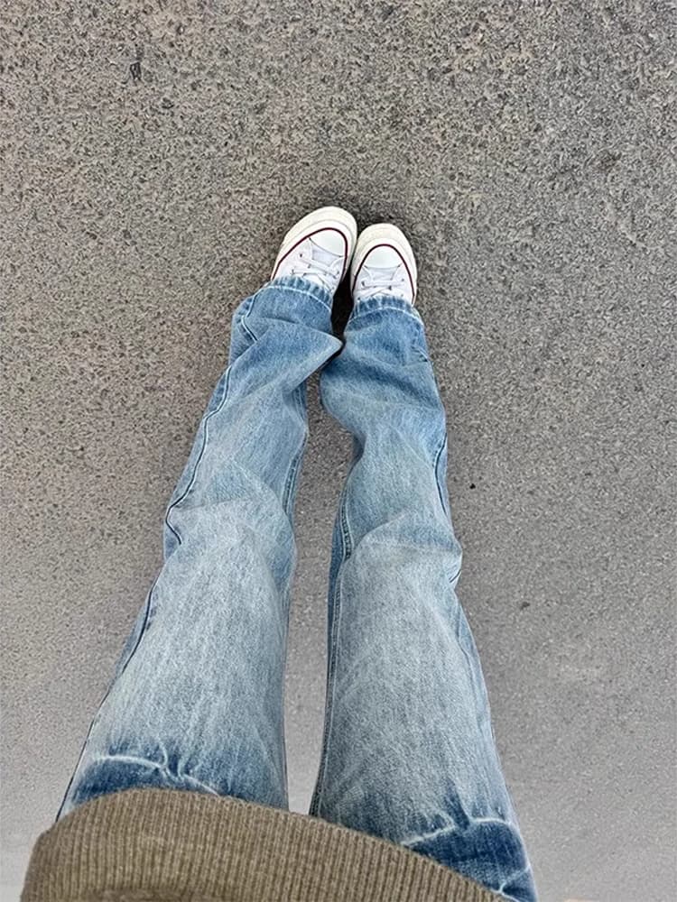 Cleanfit Light Blue Washed High Street Knife Jeans Men Slimming High-End Straight Leg Jeans Youth Fashion Casual Wear