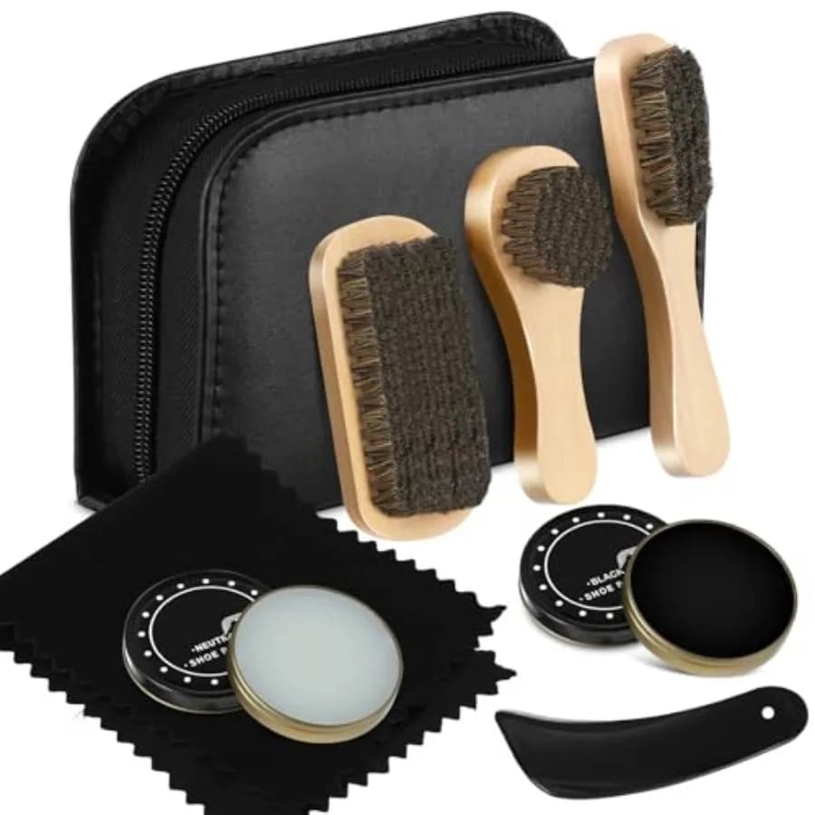 Loopeer 8 Pcs Shoe Shine Kit Leather Shoe Polish Brush Care Kit, Classic
