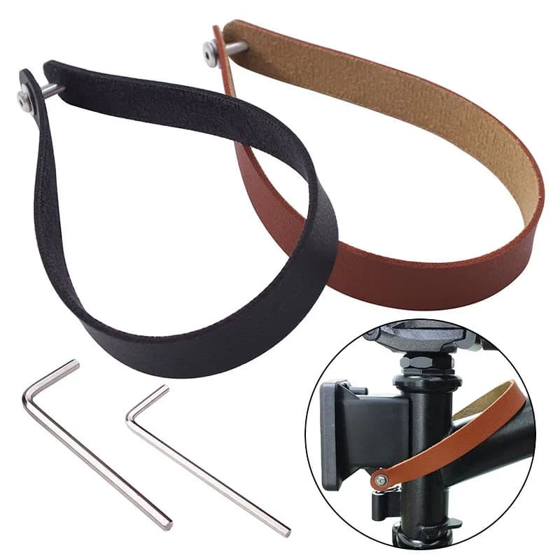 New belt with leather strap for front carrier Brompton, quick release rope