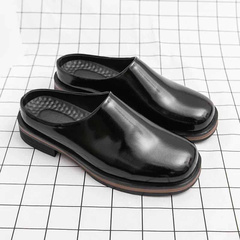 Mezze scarpe in pelle da uomo Ciabatte Mocassini senza schienale di grandi dimensioni Pantofole Scarpe casual semi-traccio Scivoli da esterno Sandalo Slip On Flats