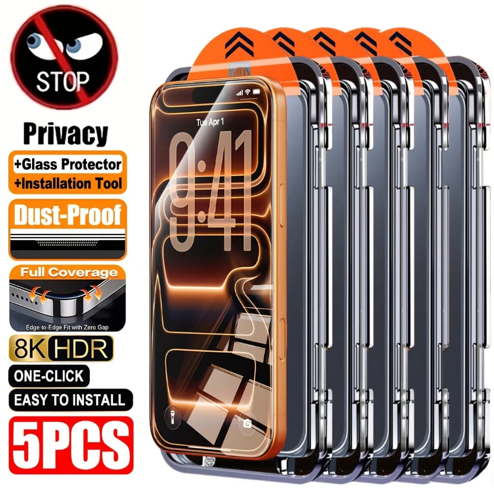 NNBILI 1-5 pz. Protezione Schermo in Vetro Temperato Privacy a Copertura Totale per iPhone 17 16 15 14 13 12 11 Pro Max 17e 16e Facile da Installare