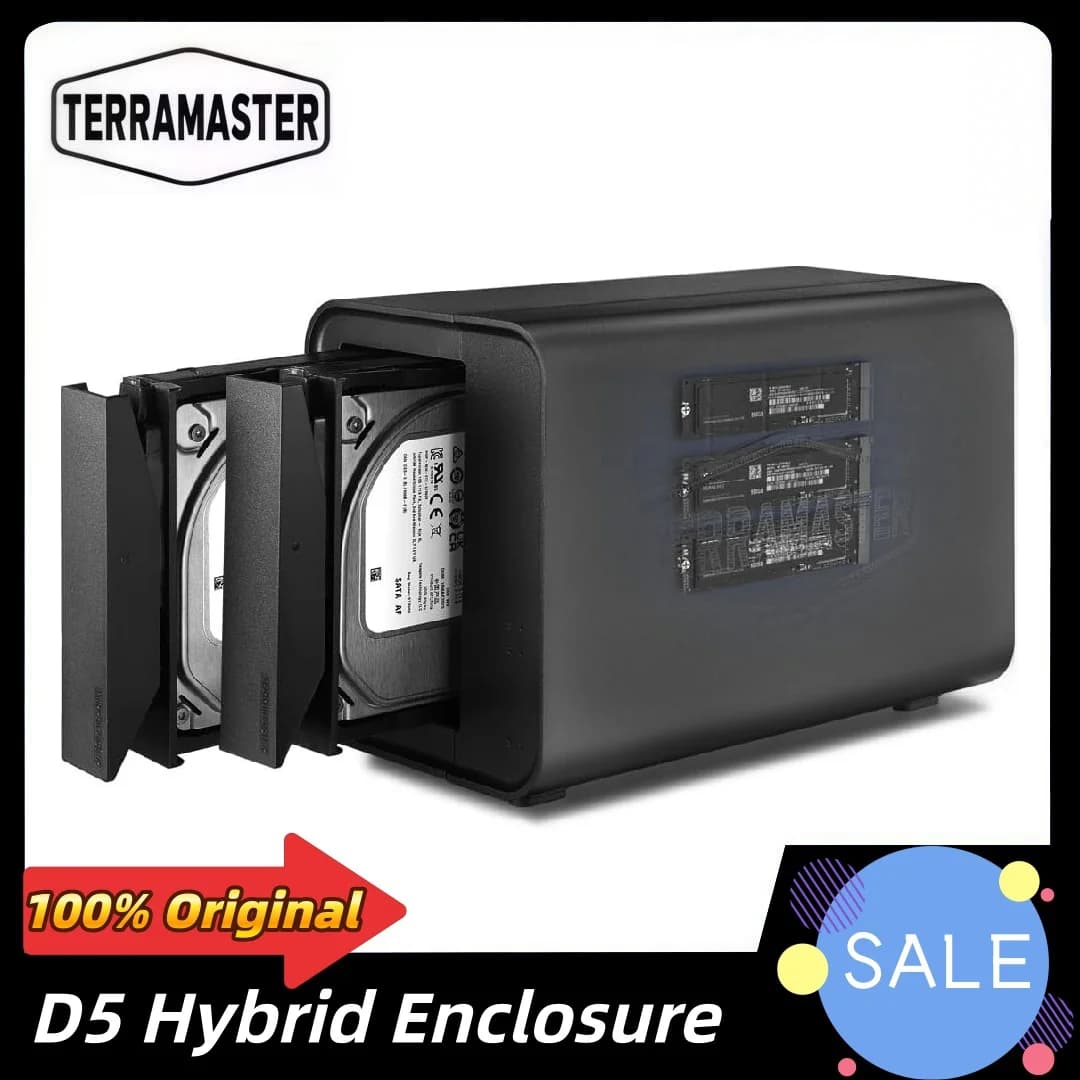 TERRAMASTER D5 Hybrid HDD NVMe Enclosure USB 3.2 Gen 2 10Gbps Type C 5Bay USB Exclusive 2+3 RAID Hybrid Disk Array (Diskless)