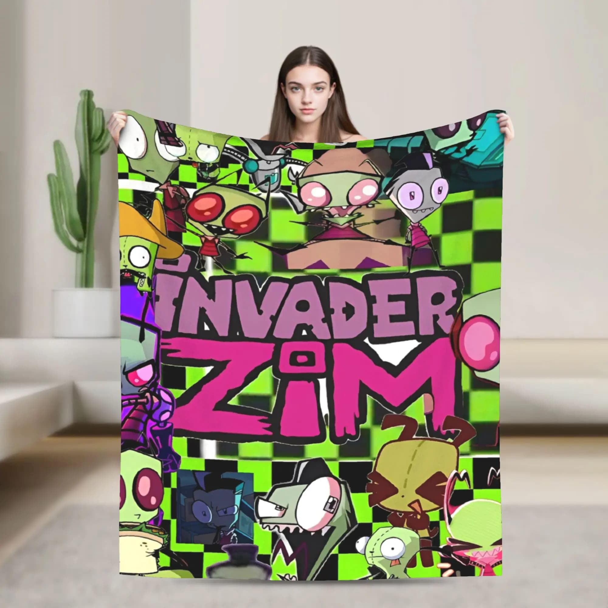 Coperte in velluto Kawaii Invaders Zims, coperta per la camera da letto, tappeto super caldo per letto