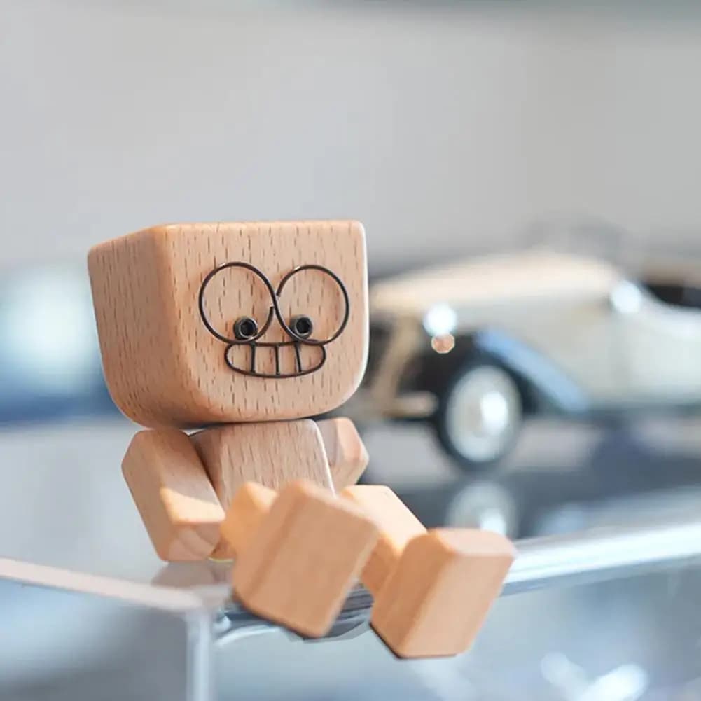 1Pc Figura in legno fatta a mano Diffusore di aromi per auto in legno per console per auto Robot oscillante per le gambe Scuotendo l'uomo Decorazione unica per presa d'aria automatica