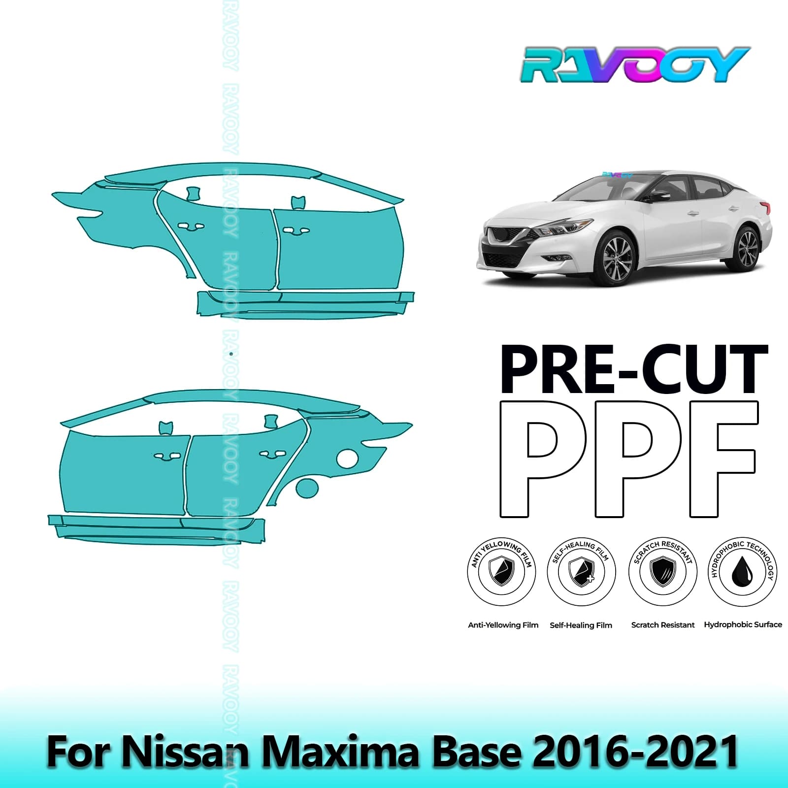 For Nissan Maxima Base 2016-2021 8.5mil Transparent Opaco Pre-Cut PPF Door and Kit Pillar A/B Protection Film TPU