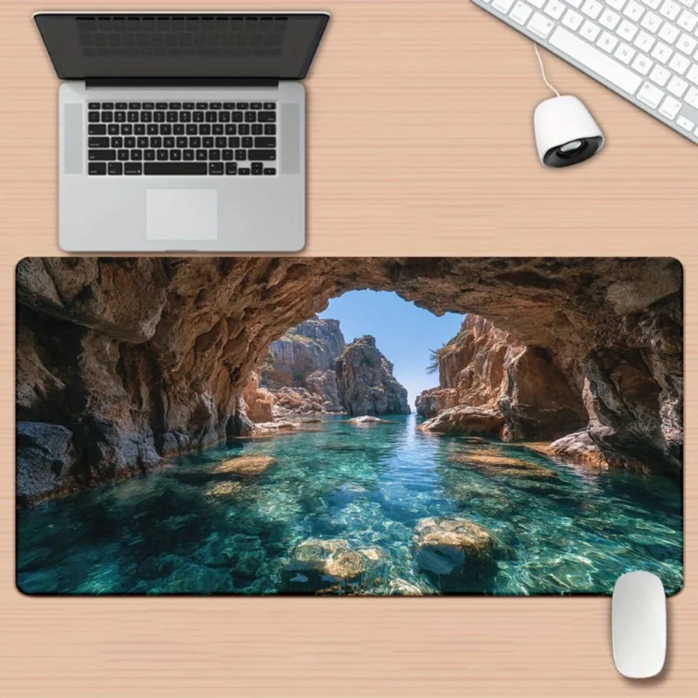 Tappetino per mouse e scrivania grande a tema grotta oceanica subacquea - Base in gomma antiscivolo, protezione per scrivania PC e laptop per gaming e ufficio