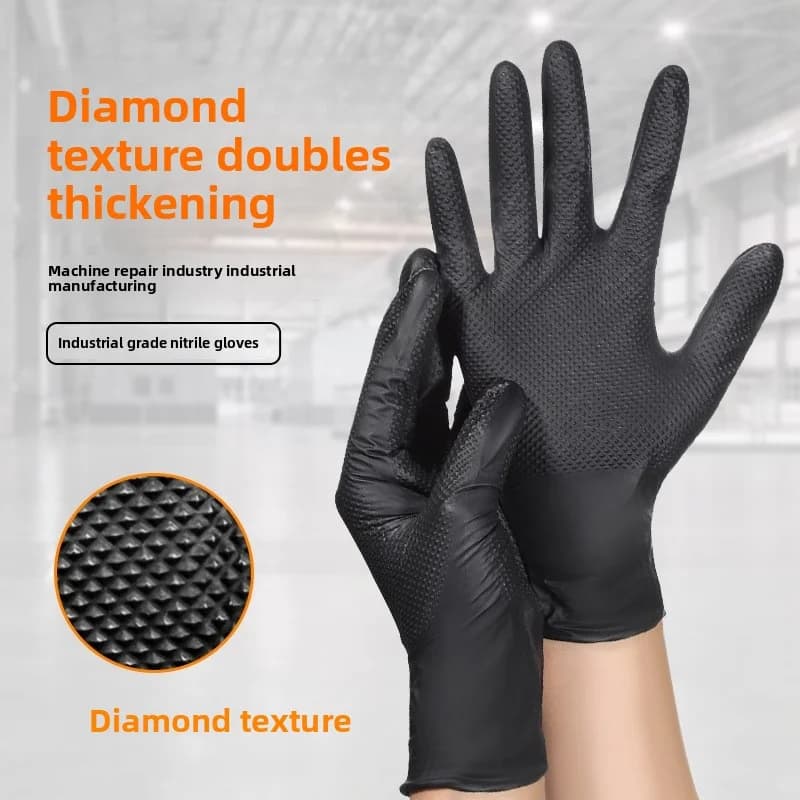 Guanti da lavoro in nitrile con texture diamantata Guanti da giardinaggio neri monouso da 8 mil Guanti di sicurezza industriale senza lattice resistenti