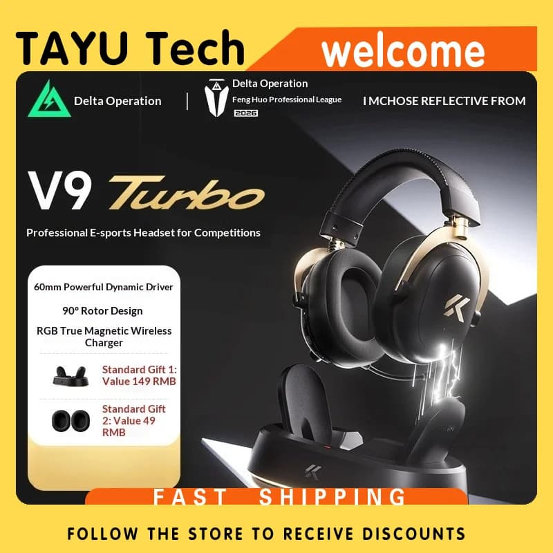 MCHOSE V9 Turbo+ Four Mode Wireless Gaming Headset With Magnetic Charging Base 60mm Driver Over Ear Mic For Delta Force Esports