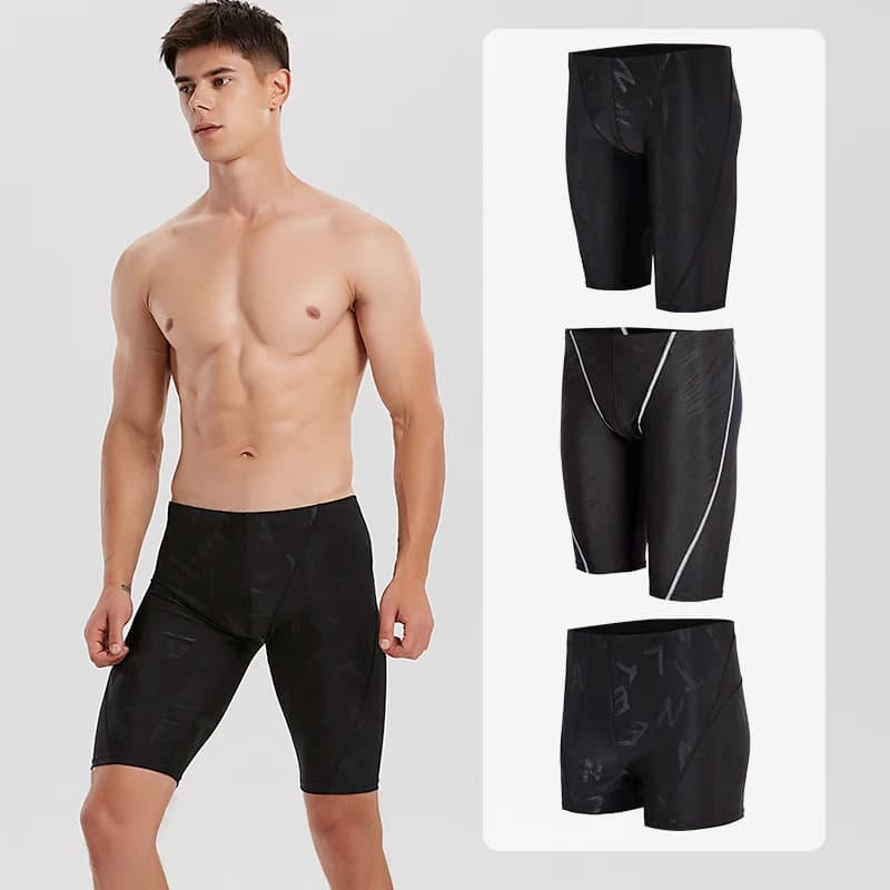 Men's swimsuit: 5 quart thermal trousers breathable quick drying, anti- embarrassment set, flat-cut swim glasses