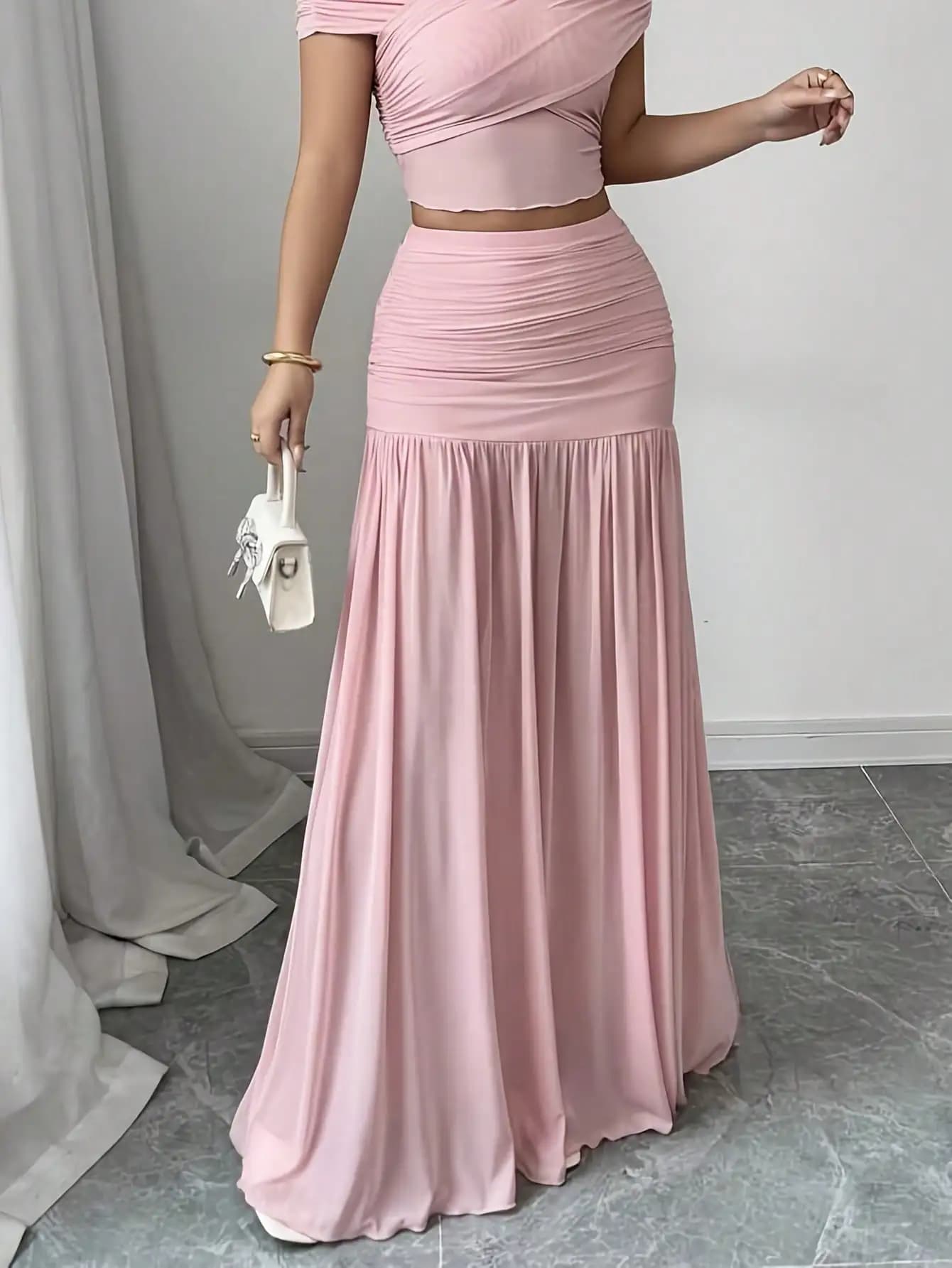 Gonna lunga plissettata da donna, nuova collezione Estate 2026, stile europeo e americano, modello Pure Desire, snellente, che copre i fianchi, versatile