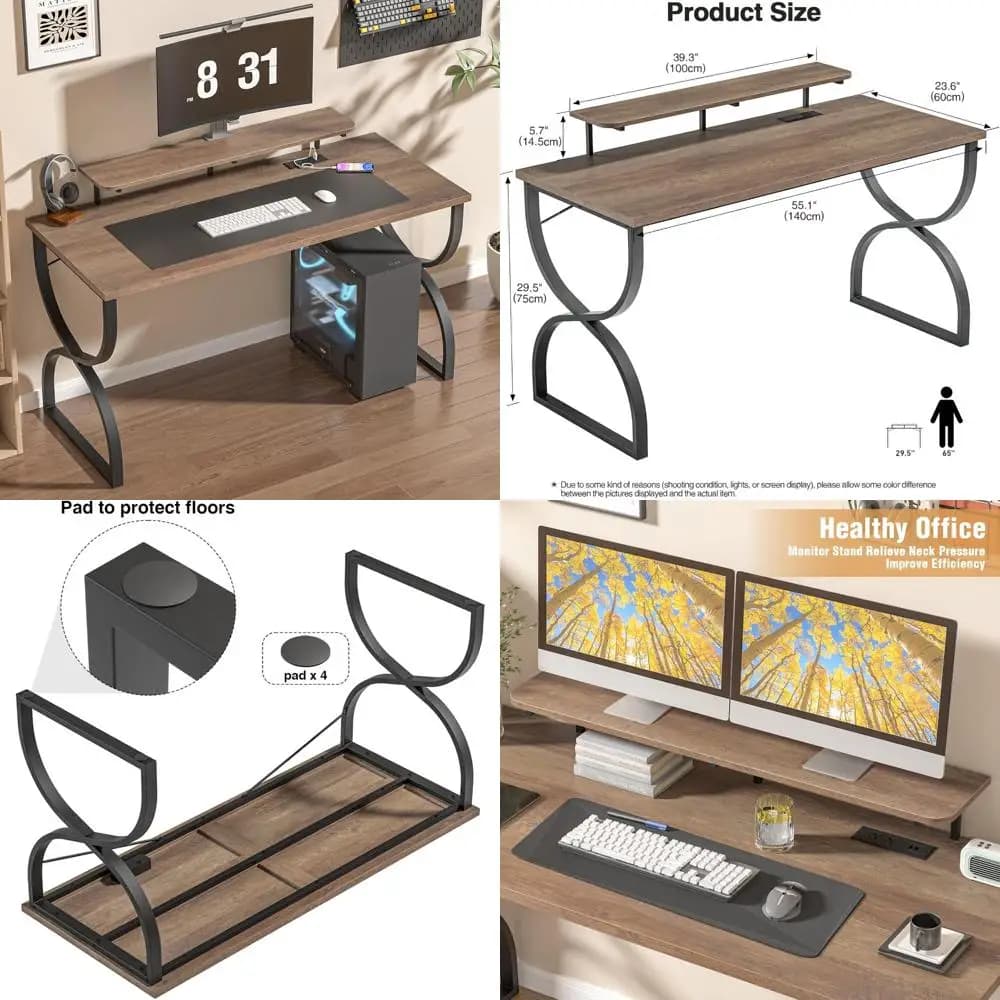 Home office desks with monitor support, 55 inch computer desk with power sockets, double monitor gaming desk, B makeup table