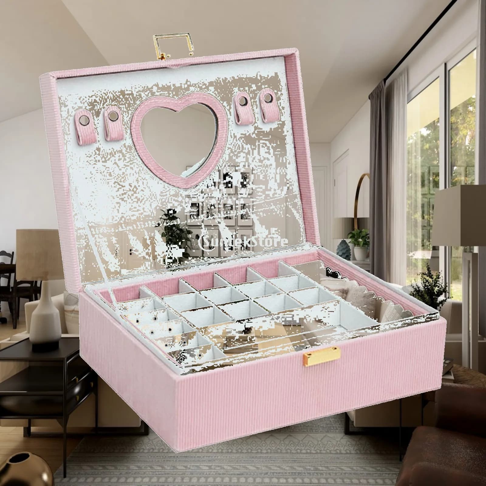 Jewelry Box Portable Necklace Organizer Removable Dividers Jewelry