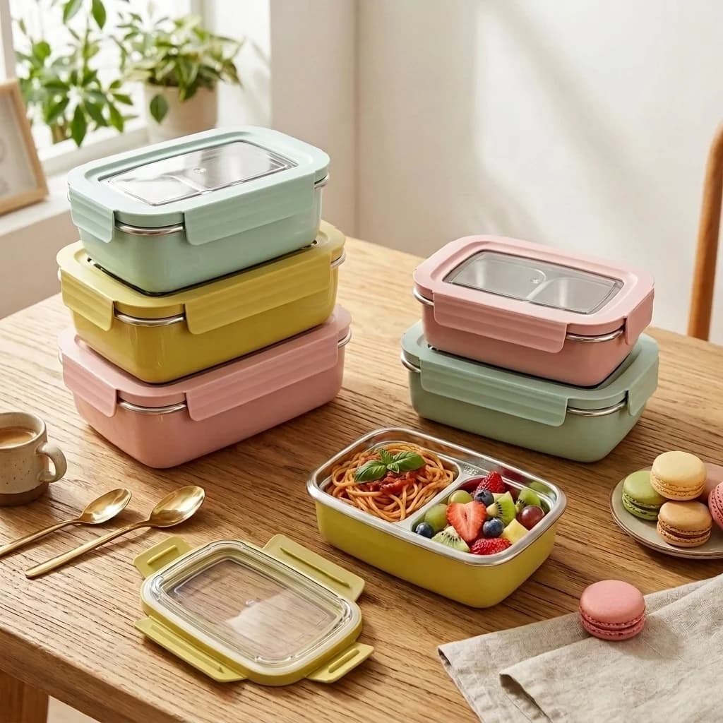 Contenitore per il pranzo portatile con 1/2 scomparti, coperchio, adatto al microonde, a tenuta stagna, in acciaio inossidabile 304, per bambini e studenti