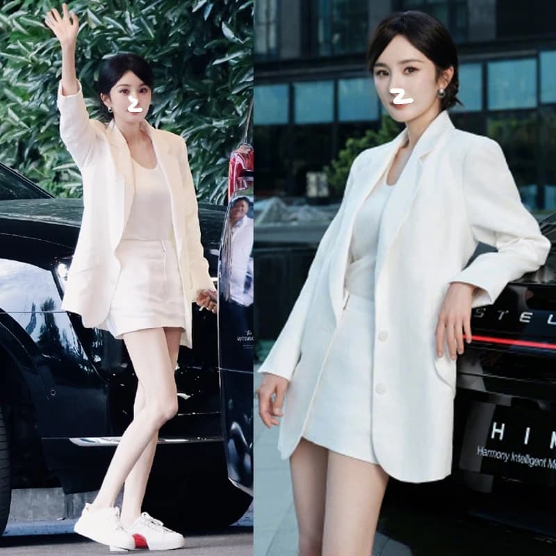 White Suit Jacket Women's Korean Style Loose Midi Length Korean System Female Outerwear Set EXJR Commute Style Long Sleeve