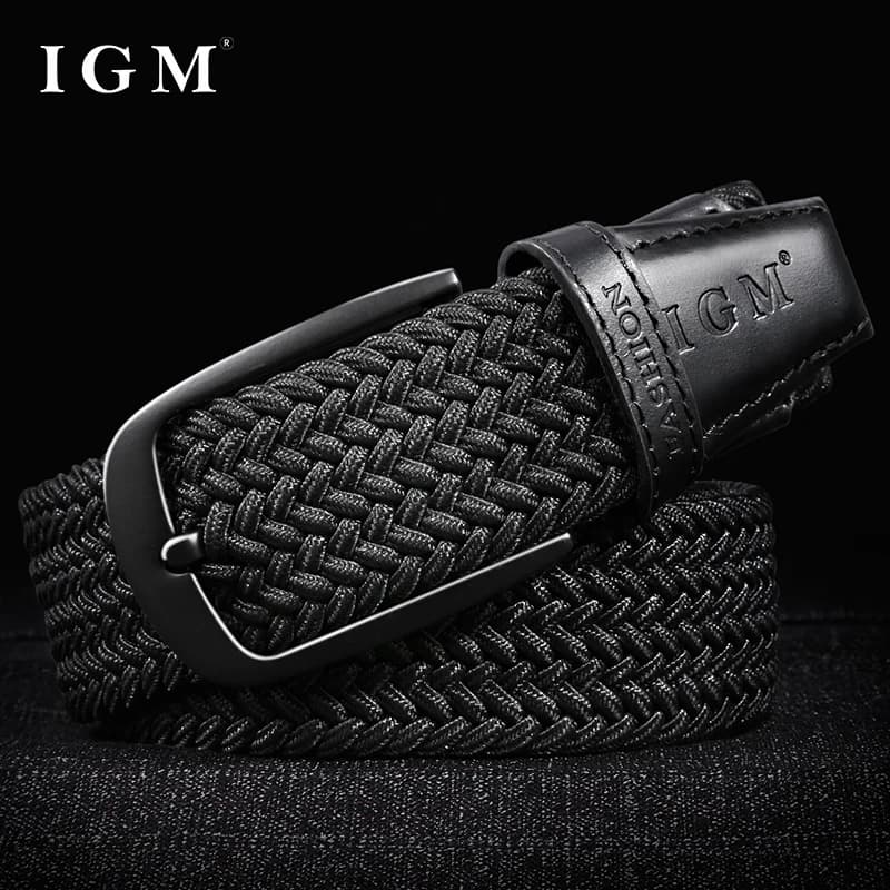 Cintura elastica per pantaloni casual con fibbia ad ago da uomo in tela elastica traspirante alla moda