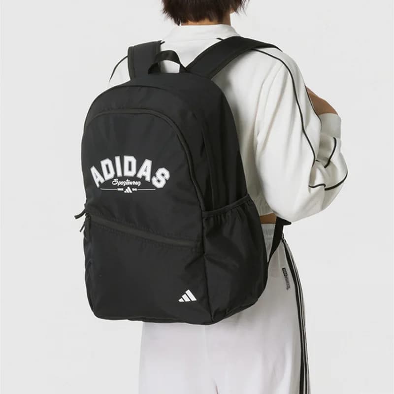 Adidas Medium Backpack Double Zipper Head Coated Surface Internal Slip Sleeve Front D-Ring Elastic Side Pockets School Backpack