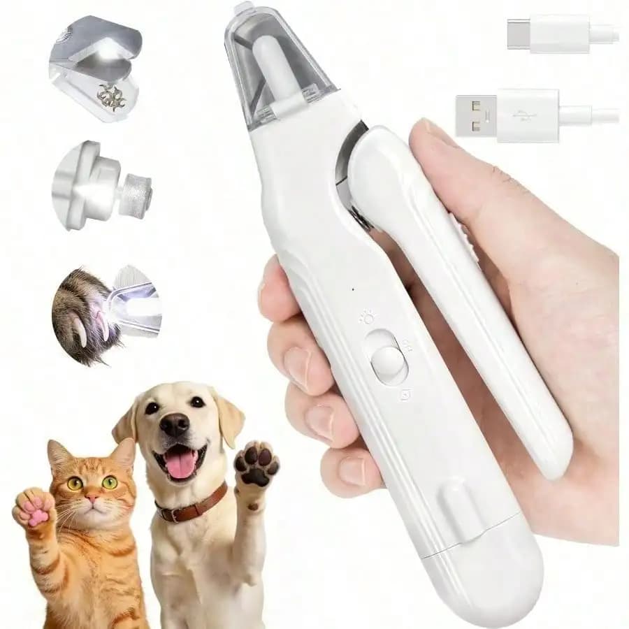New model 2-In-1 Dog Nail Clippers With Lights - Electric Pet Nail Grinder Quiet, Suitable For Small Large Dogs And Cats, LED Prevents Over-Cutting, USB-C Rechargeable Safety Protection Grooming Kit For Black Nails