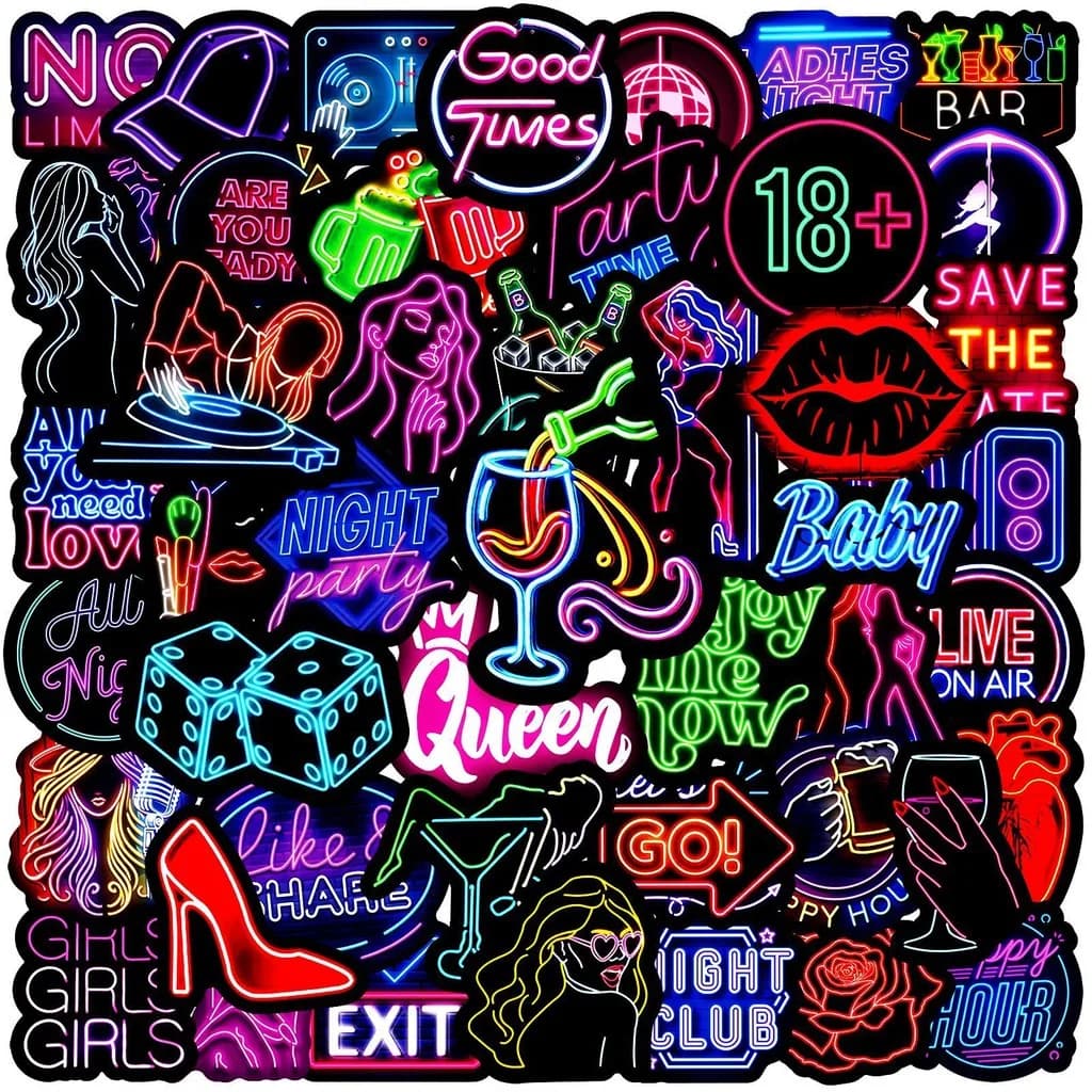 50 adesivi per discoteca con luce al neon - Decorazioni impermeabili per auto, telefono, tazza d'acqua, registrazione di bagagli e notebookYourLife Store