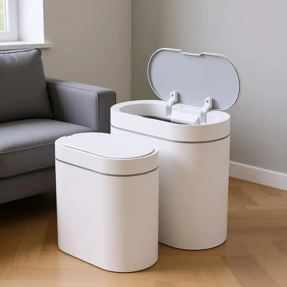 Set di 2 Pattumiere Automatiche con Sensore di Movimento per Bagno, 2,5 Galloni + 2 Galloni, Contenitore Intelligente Sottile in Plastica con Coperchio