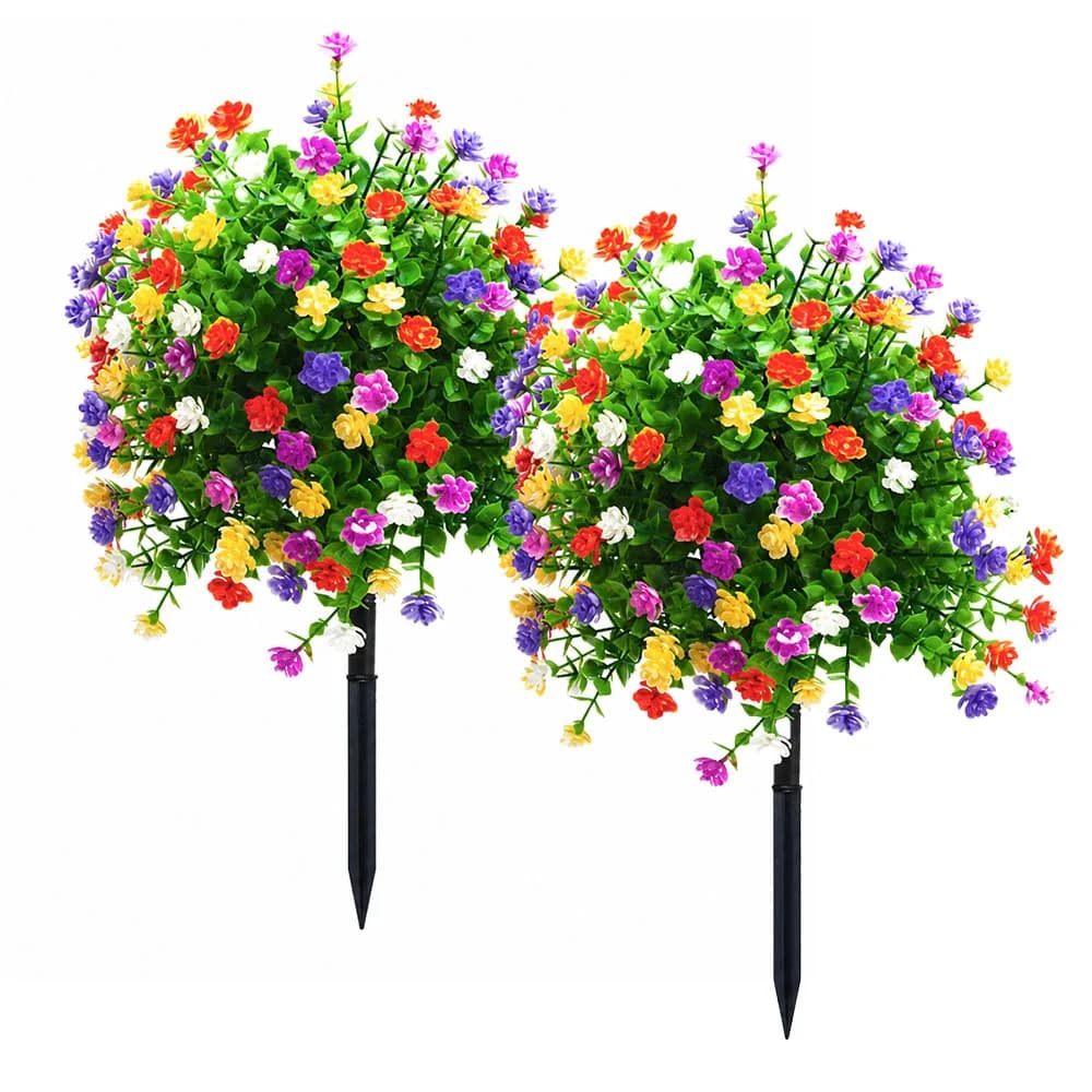Fiori Artificiali da Esterno, Piante Finte in Plastica da 19'' con Puntale per Terra, per Decorazione di Casa, Portico, Patio e Giardino