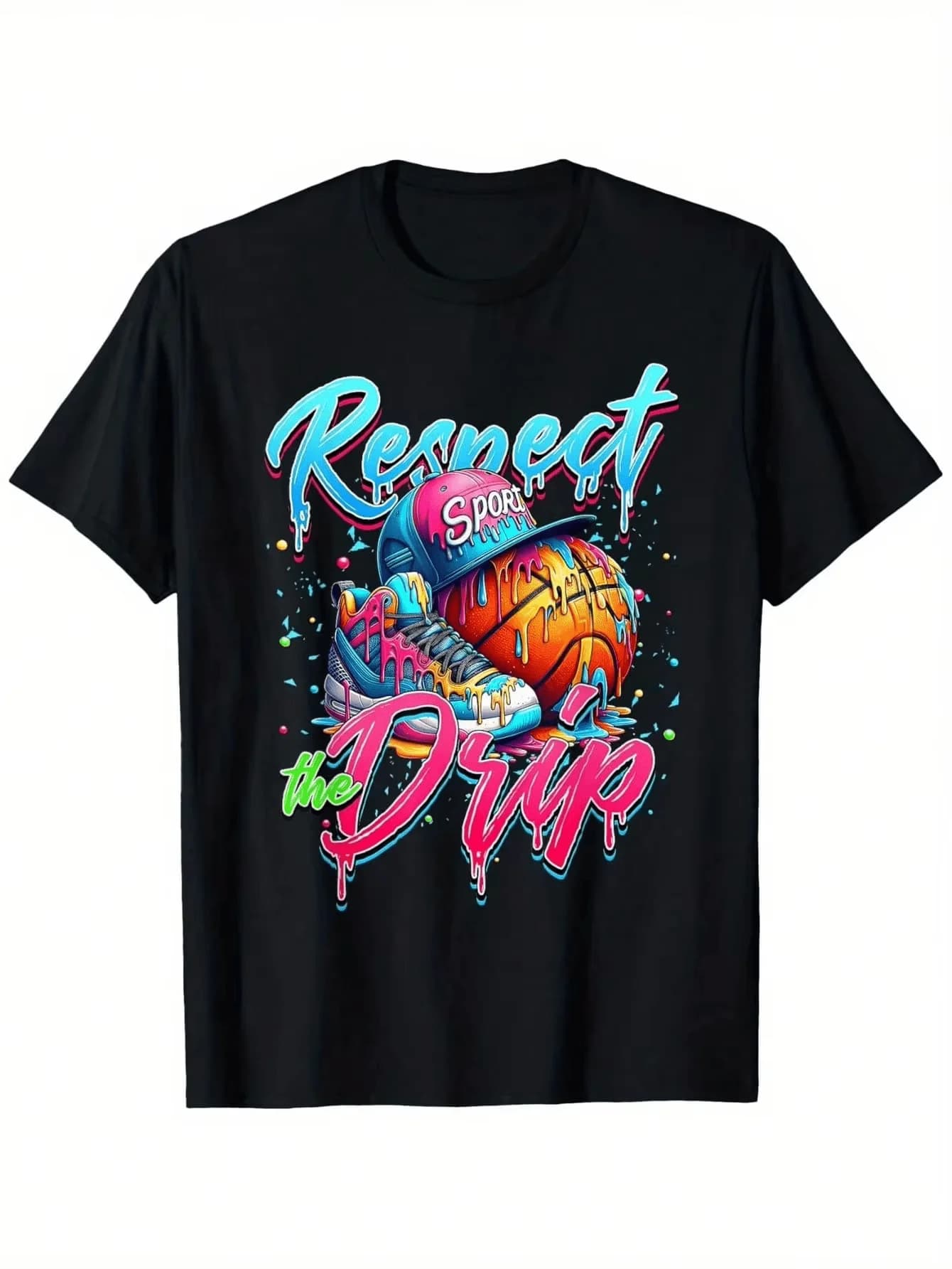 Streetwear Style, For Both Boys And Girls Family Matching Shirts, Respect The Drip Basketball Sneaker Graphic, Summer Casual Wea
