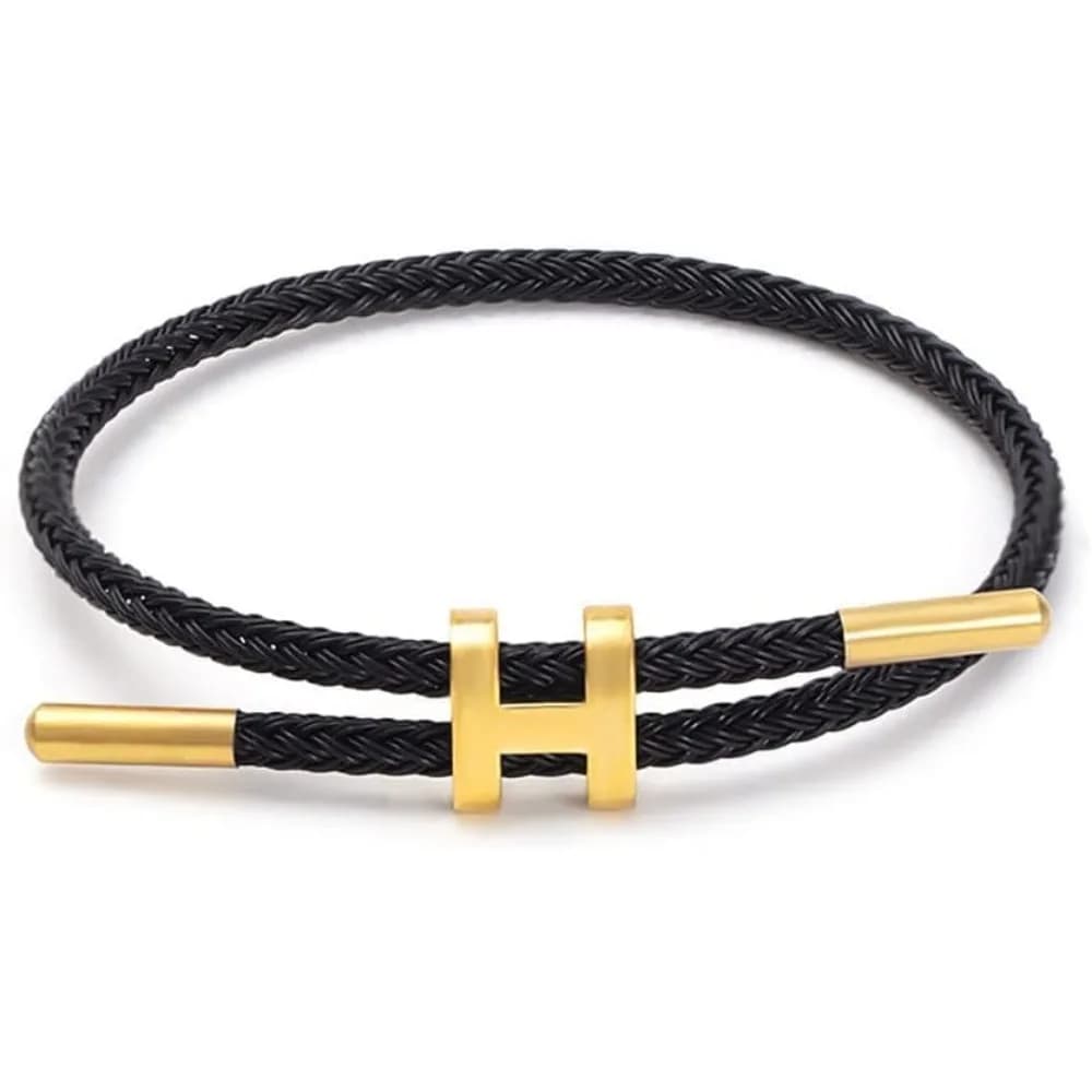 18K Gold Plated H Shape Buckle Bracelet Polished Titanium Steel Wire Rope Bracelet Adjustable Fashion Jewelry Gift for Women