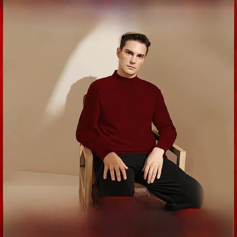 Men's Half High Collar Base Shirt Warm Wear Resistant Long Sleeve T-Shirt Daily Wear Comfortable Basic Style Color
